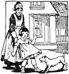 An illustration of a young girl being frightened by a dog.