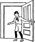 An illustration of a young boy closing a door.