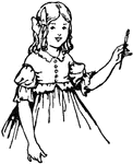 An illustration of a young girl holding a pen.