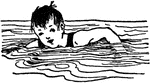 An illustration of a young boy swimming.