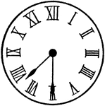 An illustration of a Roman Numeral clock showing 7:30.
