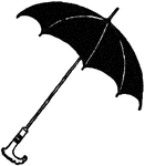 An illustration of a black umbrella with a curved handle.