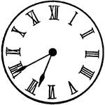 An illustration of a Roman Numeral clock showing 6:40.