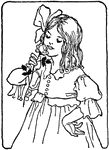An illustration of a young girl smelling a rose.