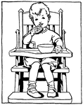 An illustration of a toddler eating bread in a high chair.