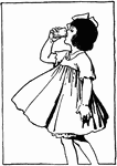 An illustration of a girl drinking from a cup.