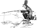 An illustration of a man fishing with books by his side.