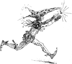An illustration of a jester chasing a ball.