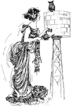 A cartoon depicting a woman and an oil container.