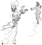 An illustration of a woman running after a scarecrow.