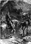 An illustration of soldiers riding horses.