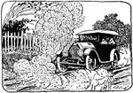 An illustration of a car stirring up dust on a dry road.