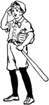 An illustration of a boy in a baseball uniform holding a bat and glove.