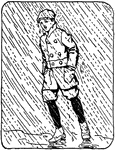 An illustration of a boy stuck in a rainstorm.
