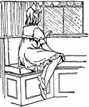 An illustration of a young girl sitting on a bench looking out a window.