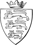 Three Lions Passant Gardant. The escutcheon shows three lions passant (walking left with a leg raised) and gardant (facing the viewer).
