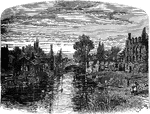 An illustration of the ruins of Chambersburg, Pennsylvania.