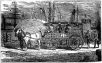 An illustration of a horse drawn fire carriage.