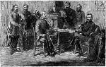 An illustration of a meeting between General Lee and soldiers.