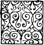 Damaskeening with scrollwork used in heraldry. "Damaskeening is the name given to minute decoration intended to enliven the various tinctures without interfering with the effect of the colours or altering the coat." -Whitney, 1911