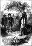An illustration of a pilgrim being greeted by a Native American.