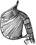 "In armor, a raised and ornamental ridge terminating the pauldron on the side toward the neck, and intended to prevent blows from glancing from the pauldron." -Whitney, 1911