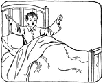 An illustration of a young boy waking up in bed.