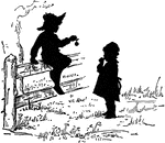 An illustration of a boy and girl playing.