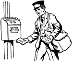 An illustration of a mailman delivering mail.