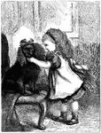 An illustration of a girl petting a dog.