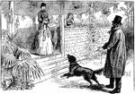 An illustration of a woman greeting a guest on a porch.