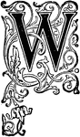 Capital letter "W" with floral embellishment.