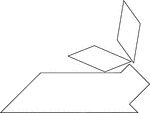 Tangrams, invented by the Chinese, are used to develop geometric thinking and spatial sense. Seven figures consisting of triangles, squares, and parallelograms are used to construct the given shape. This tangram depicts a rabbit lying down.