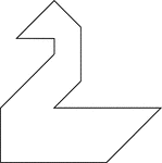 Tangrams, invented by the Chinese, are used to develop geometric thinking and spatial sense. Seven figures consisting of triangles, squares, and parallelograms are used to construct the given shape. This tangram depicts a swan.