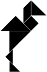 Tangrams, invented by the Chinese, are used to develop geometric thinking and spatial sense. Seven figures consisting of triangles, squares, and parallelograms are used to construct the given shape. This tangram depicts an egret facing forward.