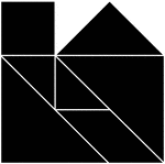 Tangrams, invented by the Chinese, are used to develop geometric thinking and spatial sense. Seven figures consisting of triangles, squares, and parallelograms are used to construct the given shape. This tangram depicts a small house.