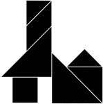 Tangrams, invented by the Chinese, are used to develop geometric thinking and spatial sense. Seven figures consisting of triangles, squares, and parallelograms are used to construct the given shape. This tangram depicts a large house.