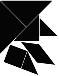 Tangrams, invented by the Chinese, are used to develop geometric thinking and spatial sense. Seven figures consisting of triangles, squares, and parallelograms are used to construct the given shape. This tangram depicts a man in hat facing right.