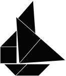 Tangrams, invented by the Chinese, are used to develop geometric thinking and spatial sense. Seven figures consisting of triangles, squares, and parallelograms are used to construct the given shape. This tangram depicts a yacht.