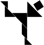Tangrams, invented by the Chinese, are used to develop geometric thinking and spatial sense. Seven figures consisting of triangles, squares, and parallelograms are used to construct the given shape. This tangram depicts an ice skater.