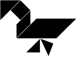 Tangrams, invented by the Chinese, are used to develop geometric thinking and spatial sense. Seven figures consisting of triangles, squares, and parallelograms are used to construct the given shape. This tangram depicts a goose.