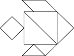 Tangrams, invented by the Chinese, are used to develop geometric thinking and spatial sense. Seven figures consisting of triangles, squares, and parallelograms are used to construct the given shape. This tangram depicts a flounder.