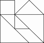 Tangrams, invented by the Chinese, are used to develop geometric thinking and spatial sense. Seven figures consisting of triangles, squares, and parallelograms are used to construct the given shape. This tangram depicts a small house.