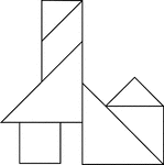 Tangrams, invented by the Chinese, are used to develop geometric thinking and spatial sense. Seven figures consisting of triangles, squares, and parallelograms are used to construct the given shape. This tangram depicts a large house.