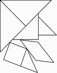 Tangrams, invented by the Chinese, are used to develop geometric thinking and spatial sense. Seven figures consisting of triangles, squares, and parallelograms are used to construct the given shape. This tangram depicts a man in hat facing left.