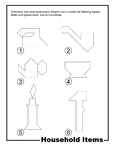 Outlines of household items (iron, pipe, kettle, cup, candle, hammer) made from tangram pieces. Tangrams, invented by the Chinese, are used to develop geometric thinking and spatial sense. 7 figures consisting of triangles, squares, and parallelograms are used to construct the given shapes.