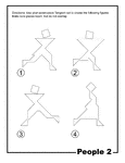 Outlines of people (runners, dancers) made from tangram pieces. Tangrams, invented by the Chinese, are used to develop geometric thinking and spatial sense. 7 figures consisting of triangles, squares, and parallelograms are used to construct the given shapes.