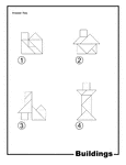 Solutions for outlines of buildings (house, lighthouse) made from tangram pieces. Tangrams, invented by the Chinese, are used to develop geometric thinking and spatial sense. 7 figures consisting of triangles, squares, and parallelograms are used to construct the given shapes.