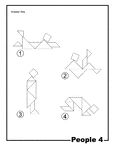 Solutions for outlines of people (swimmer, reclining man, butler, diver) made from tangram pieces. Tangrams, invented by the Chinese, are used to develop geometric thinking and spatial sense. 7 figures consisting of triangles, squares, and parallelograms are used to construct the given shapes.