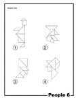Solutions for outlines of people (silhouettes of men) made from tangram pieces. Tangrams, invented by the Chinese, are used to develop geometric thinking and spatial sense. 7 figures consisting of triangles, squares, and parallelograms are used to construct the given shapes.